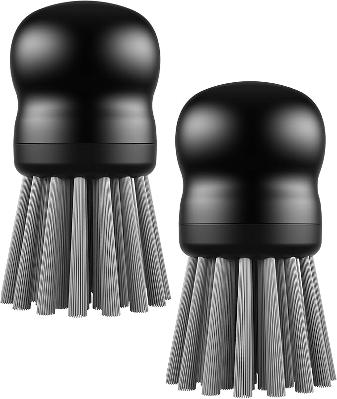 Mini Dish Brush for Cleaning Chicken Shredder, Palm Brush Dish Scrubber with Ergonomic Grip, Kitchen Brush for Washing Dishes, Pans, Pots, Sink (2, Black)