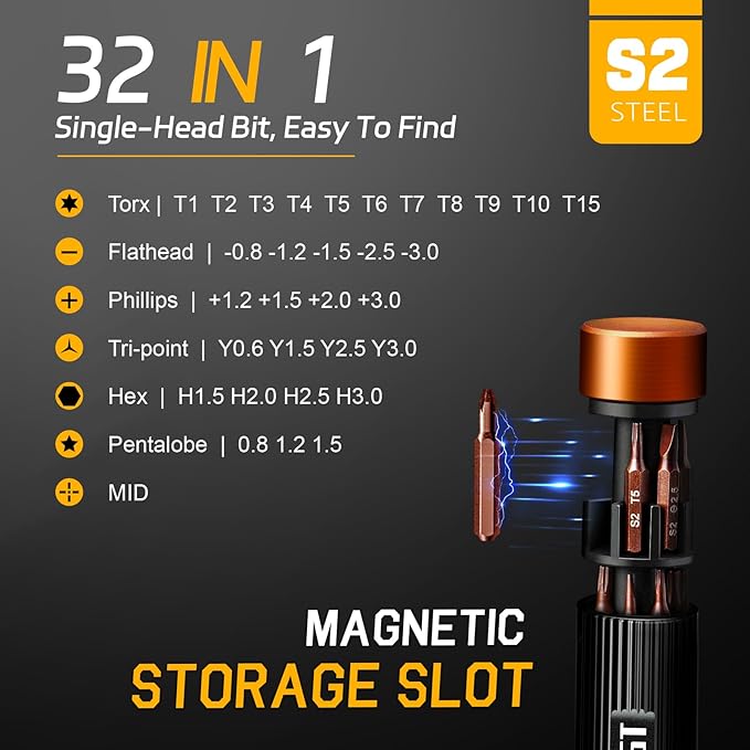 JOREST 32-In-1 Small Precision Screwdriver Set Magnetic, Valentines Day Gifts Gadgets Gifts for Men Him, Multi Bit Mini Repair Tool Kit with Torx for Electronic, Glasses, PS5/4, Camera, Phone, Laptop