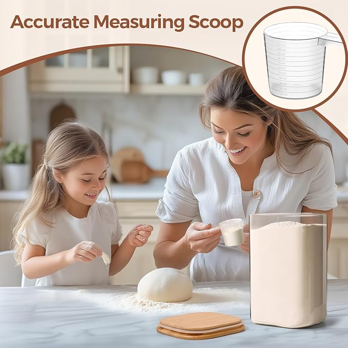 ComSaf Glass Food Storage Containers, 3.6Qt/1.2Qt Glass Flour and Sugar Containers with Airtight Lids, Large Square Jars with Bamboo Lids for Rice, Pasta, Oats, Grains, Cookies, Snacks, Candy