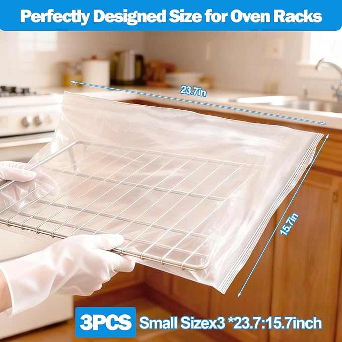 XANGNIER 3 Pack No Scrub Oven Rack Cleaning Bags 23.7*15.7 in,No Cleaner Included,Simple to Use,No Messy Hands Reusable Leakproof Soaking Cleaner Bags for Removable Metal Rack,BBQ Grills,Grill Grate