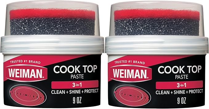 Weiman Cooktop Cleaner Paste, Easily Remove Burned-On Food, Grease and Watermarks, Leaving Your Glass Cook Top Sparkling