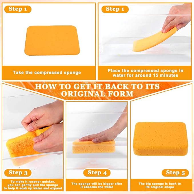 24 Pcs Large Cleaning Sponges Bulk, 7.6 x 5.3 x 1.9 Inch Yellow Reusable Grout Sponge Super Absorbent Non-Scratch Car Wash Sponges for Car, Floors, Windows, Dishes Cleaning