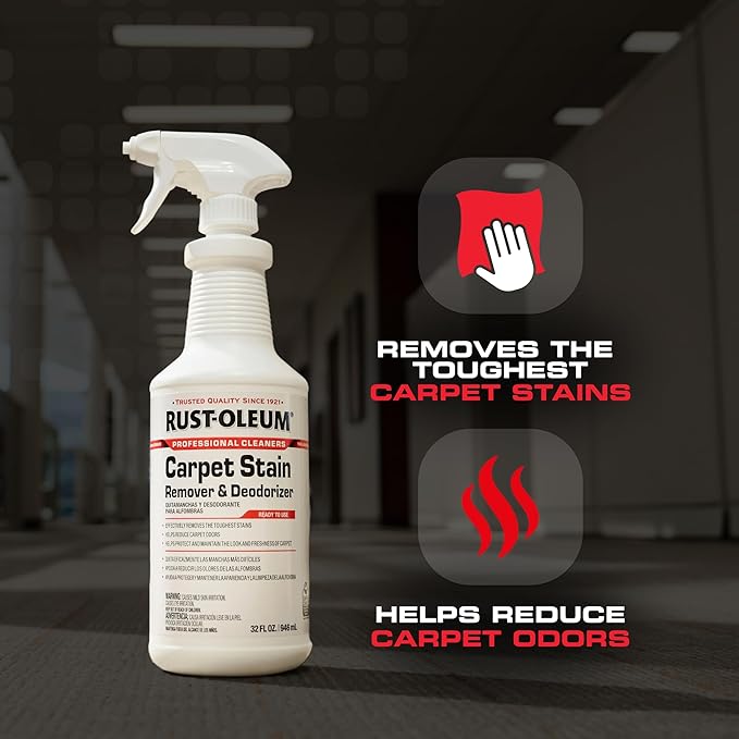 Rust-Oleum Professional Cleaners Carpet Stain Remover & Deodorizer | Trigger Spray 32oz Carafe Bottle | Professional Strength | Ready to Use | 6 Pack