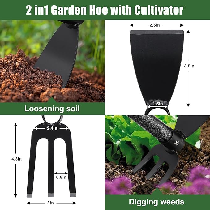 Hoe Garden Tool, 60 Inch Garden Hoe Adjustable Long Handle, 2 in 1 Garden Hoe for Weeding, Stainless Steel Weeder Tool for Yard Long Handle, Gardening Hoe for Planting, Lossening, Digging
