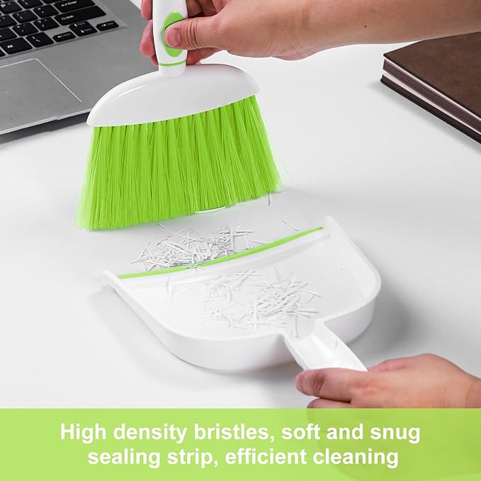 NACENA Small Dust Pan and Brush Set, Mini Broom and Dustpan Set Small Hand Broom and Brush Combo Dust Pan for Home Cleaning Drawers Desktop Sofas and Outdoor, Green