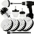 8 Pack Drill Brush Attachment Set,1/4in Power Scrubber Brush + Extend Long Rod, Power Cleaning Scrub Brush for Bathroom, Tub, Tile, Floor, Grout, Boat(White)