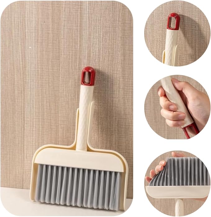 Mini Broom and Dustpan Set - Compact Cleaning Kit for Home, Car, Camping, Pet Hair, Small Spaces & Travel | Durable Hand Broom Dustpan Combo | Portable Desk Set with Brush and Hook