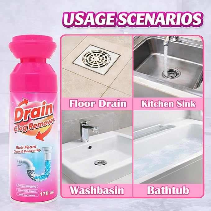 Foaming Drain Cleaner, Foam Drains Sink Cleaner and Deodorizer, Wild Tornado Drain Clog Remover for Kitchen Sinks, Shower Drains, Tubs (2 pcs)