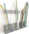 Acrylic Straw Holder for Cabinet Door - Child-Safe Organizer & Dispenser with Smooth Rounded Edges for Kitchen Accessories Storage, Adhesive Circles Included (Dark Transparent)