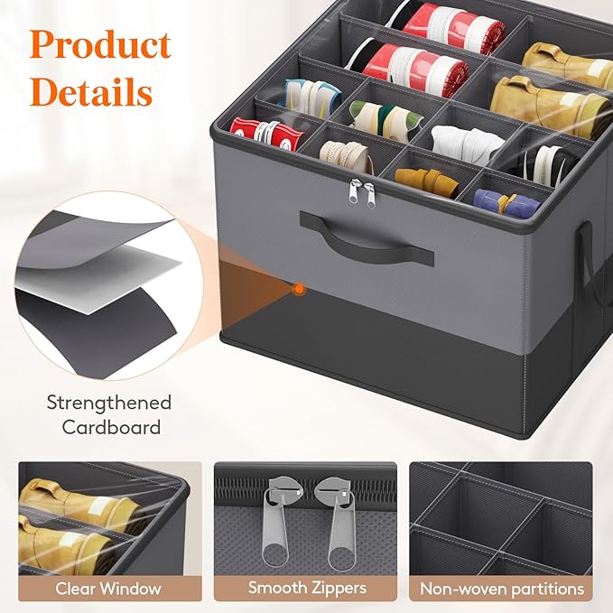 Lifewit 4 Pack Shoe Storage Organizer for Closet, Large Shoe Box Storage Containers with Clear Cover, Foldable Storage Bins Fit for Boots Fits 48-64 Pairs (Each 12-16 Pairs) Gray and Black