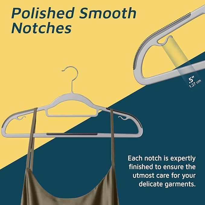 Lifemaster Plastic Clothes Hanger Set - 80 Pieces Versatile, Lightweight, Space-Saving, Non-Slip, Slim Designed, Dry and Wet Clothes Hanger Set with 360° Swivel Hook and Rubber Coating - Gray