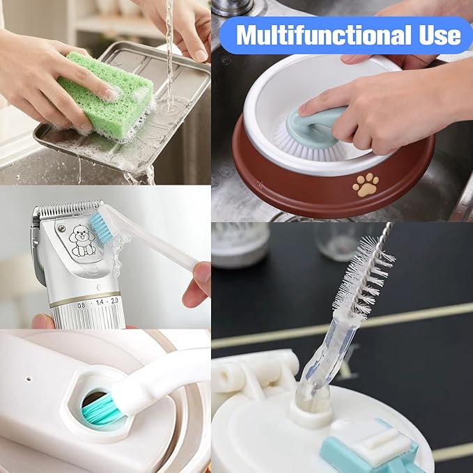 XANGNIER Water Fountain Cleaning Kit,Dog and Cat Water Fountain Cleaner Brushes Kits,Pet Drinking Dispenser Washing Kit with Sponge Wipe,Handle Brush,Crevice Brush,Cotton Swab,Storage Bag,10 Pcs