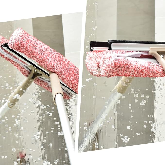 Multi-Purpose 12 inch Window Squeegee with 6.7inch-49.4inch Adjustable Aluminum Pole, Highly Absorbent Microfiber Window Scrubber for Window Cleaning,Car Cleaning.