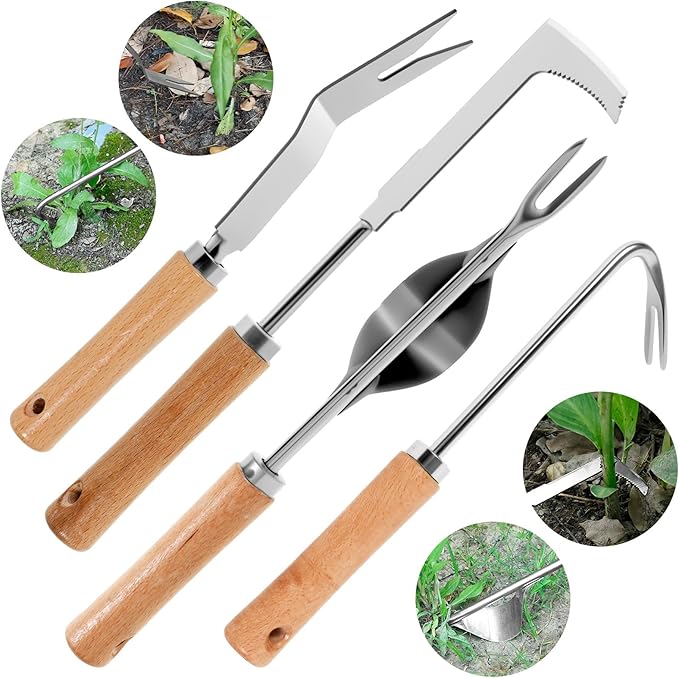 4 Pack Weed Puller Tool, Stainless Steel Hand Weeder Tool, Crevice Weeding Digger Tool, Gardening Tools for Cracks, Driveways, Lawn Edger, Moss Removal