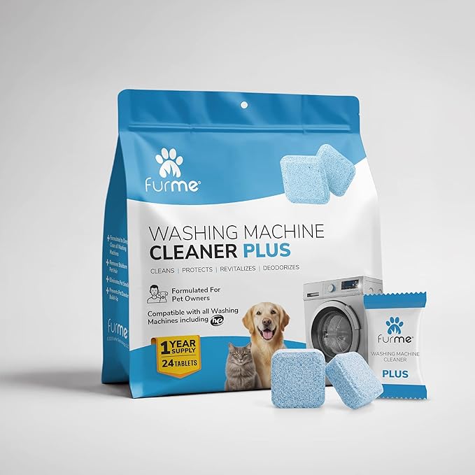 FURME Washing Machine Cleaner Tablets for Pet Owners – 24 Pack Deep Cleaning Descaler for HE Front & Top Load Washers – Removes Pet Hair Odor, Residue & Grime – Septic Safe – 12 Month Supply