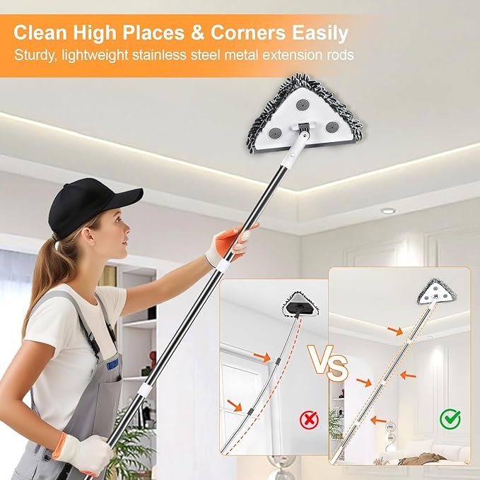 MUEE Professional Window Squeegee, 3 in 1 Squeegee Window Cleaner l with Long Handle , Window Washing Kit, Glass Door Cleaner, Multi-Use Car Washer Cleaning Tool for High Outdoor Walls/Glass/Window