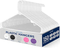 White Standard Plastic Hangers, Mega Pack,150 Pieces Hangers for Clothes, Durable Tubular Hanger Slip Design Cloth Hanger Set with 2 Integrated Strap Hook Design