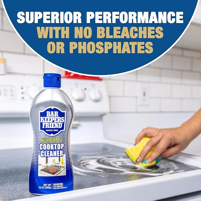 Bar Keepers Friend Cooktop Cleaner (13 oz)- Multipurpose Liquid Stovetop Cleanser, Safe for Use on Glass & Ceramic Cooking Surfaces, Copper, Brass, Chrome, Stainless Steel & Porcelain (Value 6 Pack)