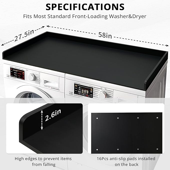 Gashell Washer Dryer Countertop, 27.5" x 58" Bamboo Washer and Dryer Countertop for Laundry Room Organization(Black)