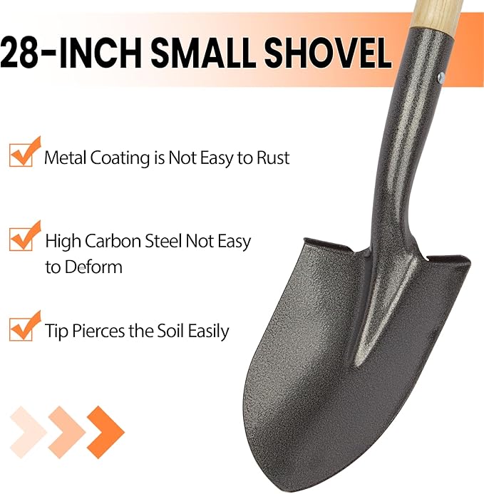 Kids Metal 28-inch Round Shovel with D-Handle - Camp, Beach & Garden Shovel