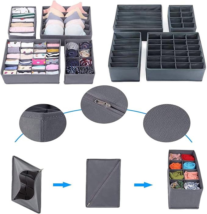 Dresser Drawer Organizer 8 Pack Clothes Underwear Sock Storage Dark Gray Drawer Dividers Blue Foldable Closet Organizer Storage Box Dresser Drawer Organizers
