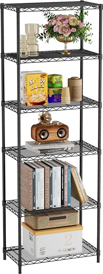Golpart 6 Tier Adjustable Storage Shelves,Heavy Duty Metal Utility Shelf 900LBS Capacity,Wire Shelving Unit Organizer Rack for Home,Kitchen,Office,Bathroom,Pantry Room,12" D x 22" W x 69" H,Black