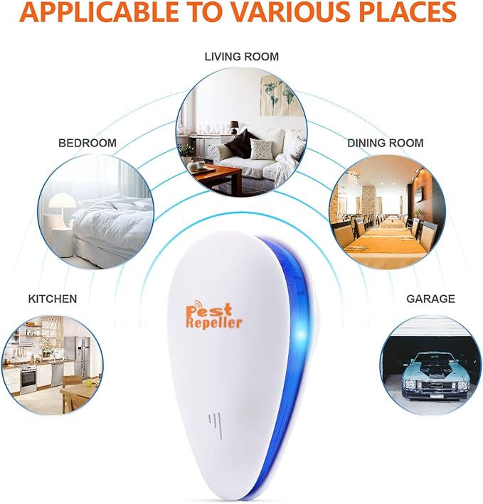 Ultrasonic Pest Repeller, Set of 6-Packs Electronic Plug in Repellent Indoor for Flea, Insects, Mosquitoes, Mice, Spiders, Ants, Rats, Roaches, Bugs, Non-Toxic for Humans & Pets, White.