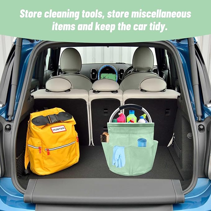 Qivine 17L Cleaning Caddy with Handle, Cleaning Supply Caddy, Foldable Tool Bag Cleaning Products Organizer, Portable Cleaning Bucket Caddy for Cleaning Supplies (Clear Green)