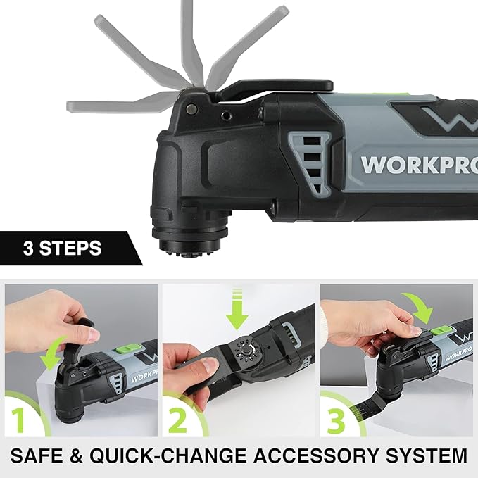 WORKPRO Oscillating Multi-Tool Kit for Christmas, 3.0 Amp Corded Quick-Lock Replaceable Oscillating Saw with 7 Variable Speed, 3° Oscillation Angle, 17pcs Saw Accessories, and Carrying Bag