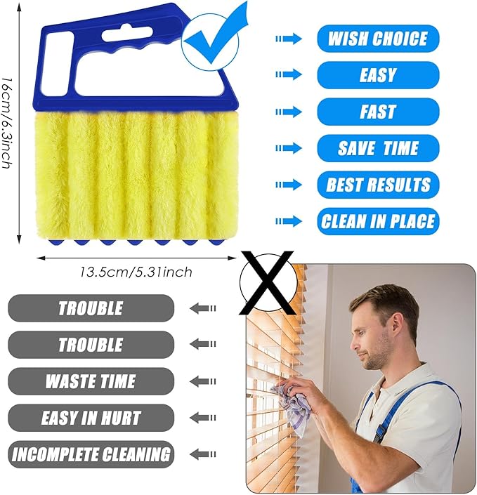 Geiserailie 2 Pcs Window Venetian Blind Cleaner Duster Tool Washable 7 Fingers Dusting Cleaner and Air Vent Shutter Brush Blinds Air Conditioner Fan Duster Dirt Housekeeping Tool (Orange Blue)