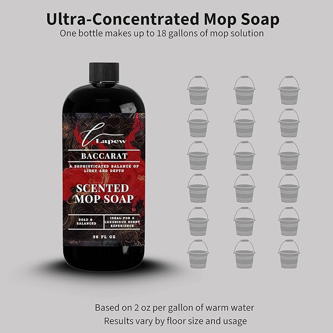 Lapew Baccarat Scented Mop Soap - Luxury Floor Cleaner Concentrate for Mopping Tile, Laminate, Vinyl & Hardwood | Streak-Free, Low-Foam | 36 oz