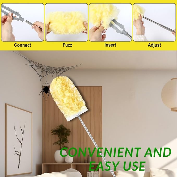 Duster Refills,Static Dust Removal Brush Disposable Replacement Head Compatible with Swiffer Duster Refills for Electronics, Furniture, Blinds, Ceiling Fans (Yellow, 30 Refills+1 Extension Pole)