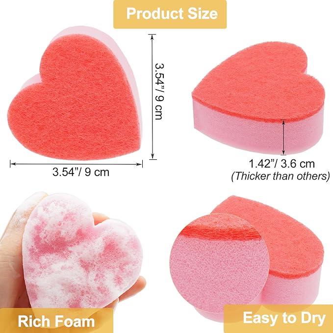 Heart Shaped Non-Scratch Scrub Sponge, Dual-Sided Cleaning Kitchen Sponge and Scrubber for Washing Dishes, Pots & Pans and Household Cleaning Supplies, 20 Pcs Scrubbing Sponges