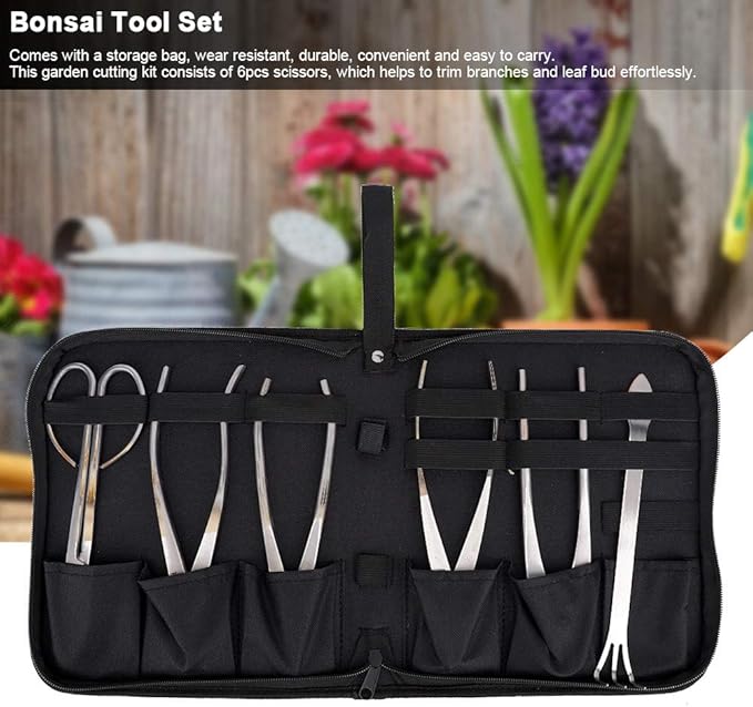 Bonsai Tools Set, 6pcs Stainless Steel Bonsai Garden Plant Tree Scissors Trimming Cutting Tool Set with Storage Bag, Garden Plant Tools