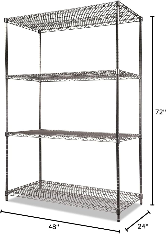 Alera Wire Shelving Starter Kit, Four-Shelf, 48w x 24d x 72h, Black Anthracite