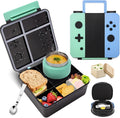 Game Bento Box for Kids, Lunch Box with Thermo(9oz Food Jar), Folding Spoon, Removable Divider & Sauce Cup, Lunch Box Kids for School,Travel, BPA-Free & Realistic Shape(Blue-Green)