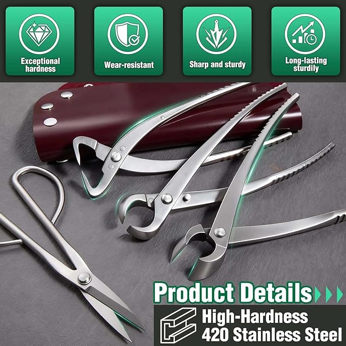 SPEEDWOX 4 Pcs Bonsai Tool Set Heavy Duty Bonsai Tree Kit bonsai pot Concave Cutter,Knob Cutter,Trunk Splitter,Bonsai Scissors Steel Ashinaga Scissors with a storage pouch for live horsetail plants