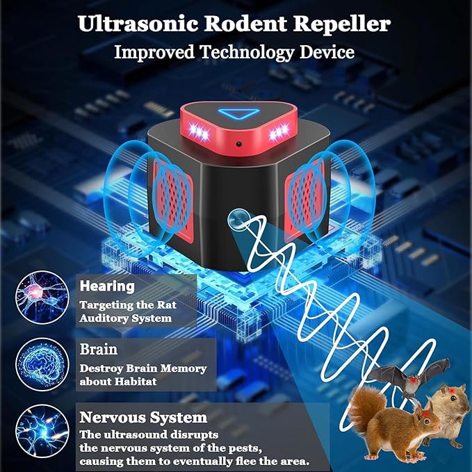 New Upgraded Rodent Repellent Ultrasonic Plug in Mouse Repellent Get Rid of Mice Permanently Electronic Repellent 4-Modes & Flashing Light, 360° Ultrasonic Mouse Blocker Rat Deterrent Indoor (1)