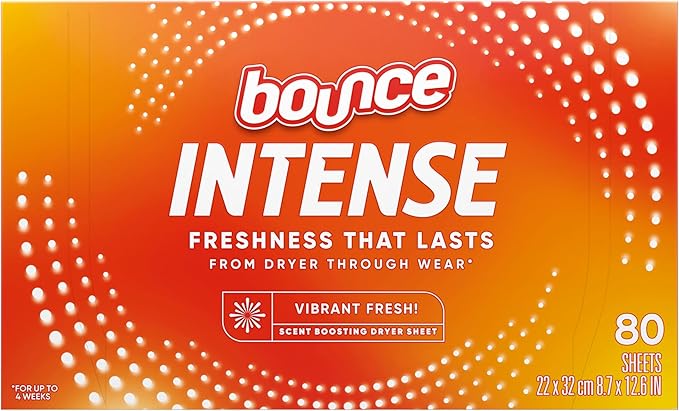 Bounce Intense Dryer Sheets, Vibrant Fresh, 80 Count, Scent Boosting Dryer Sheet Formulated to Fight Wrinkles and Static
