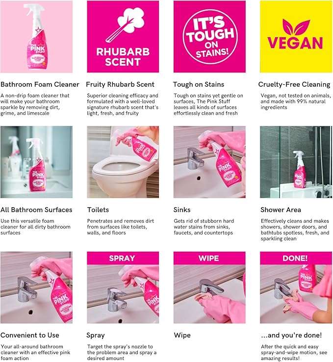 Stardrops - The Pink Stuff - Miracle Bathroom Foam Cleaner - Baths, Tiles, Soap Scum, Limescale, Streak Free,750ml (Pack of 2)