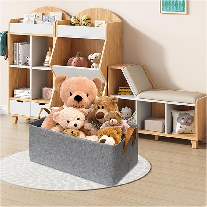 SNWDN 4 Pack Closet Cloth Storage Bins for Shelves,Large Storage Baskets for Shelves,Fabric Bins for Closet organization with Handles（Grey 17''L x 12''W x 10''H）