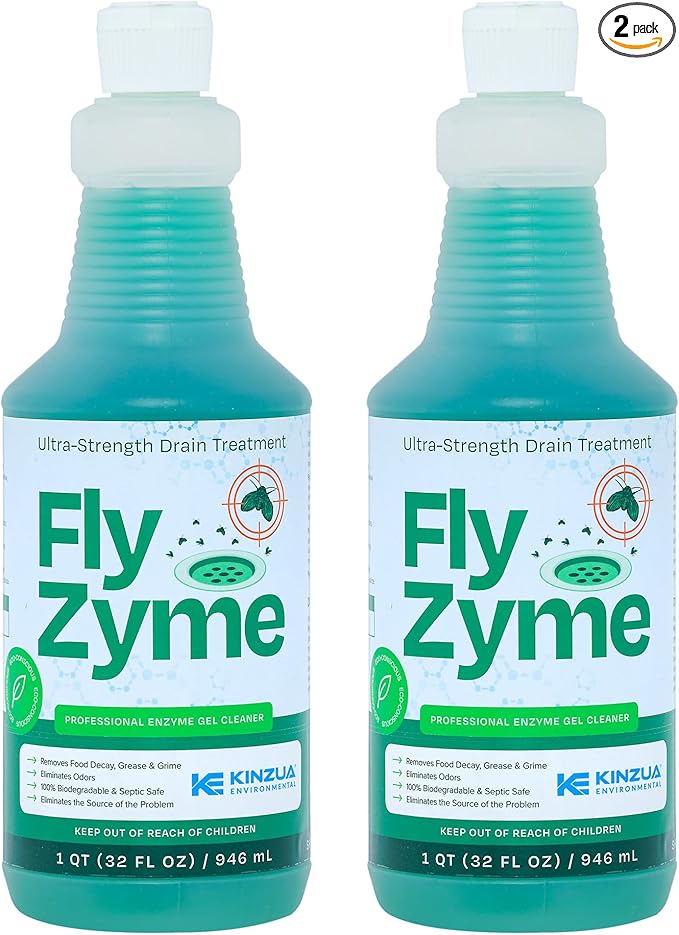 Fly-Zyme, Highly Concentrated Enzyme Drain Cleaner for Pipes, Drain Gel for Fruit Flies, Organic Waste Degrader & Odor Neutralizer, 32 fl oz, Pack of 2