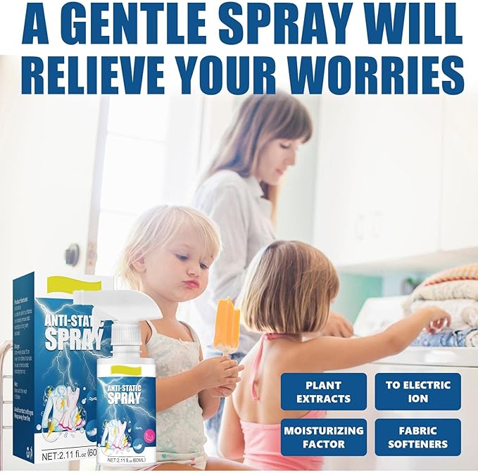 60 ml Anti-Static Spray, Anti-Static Remover for Clothes, Textiles, Hair, Gentle Fabric Softener Spray, 1 Piece Odour Eliminator, Easy to Carry, Home Office