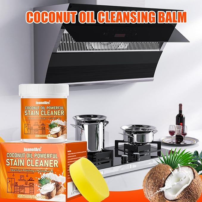 JoanofArc Multi-Purpose Powerful Cleaner for Kitchen, 100g Coconut Oil Cleaning Paste, Heavy Duty Degreaser-Paste, Coconut Oil Polishing Cleaner, Deep Cleaning Stain Remover for Kitchen Appliance