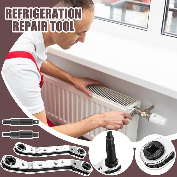 Ratchet Wrench Set, Refrigeration Repair Tool, Heavy Duty Ratchet Wrench Set, for Steel and Alloy, Automotive Plumbing Industrial Use, Air Conditioning Maintenance, Home DIY Repair Tool Kit