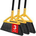 Heavy Duty Angle Broom 3 Pack - Yellow Broom for Outdoor & Indoor, Garage, Driveway, Sidewalk, Kitchen & More, Long Handle