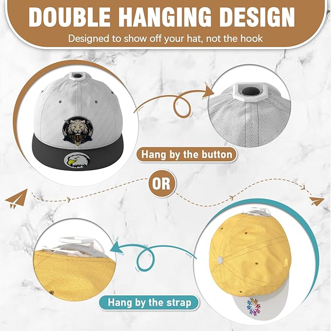 36 Pack Adhesive Hat Hooks for Wall, Super Strong Hat Rack for Baseball Caps, Hat Organizer Display for Home Decor, Hat Hangers Holder for Wall, Door, Closet, No Drilling - USA Patented (White)