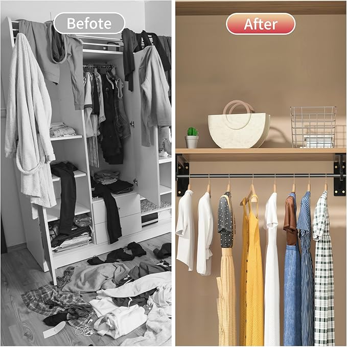 Closet Rod Support Bracket 12inch WYGWP Heavy Duty Closet Rod Holders 400lbs, Wall Mounted Brackets with Hooks for Closets for Home and Decor