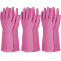 Reusable Waterproof Household Dishwashing Cleaning Rubber Gloves, Non-Slip Kitchen Glove (Pink, Small (Pack of 3))