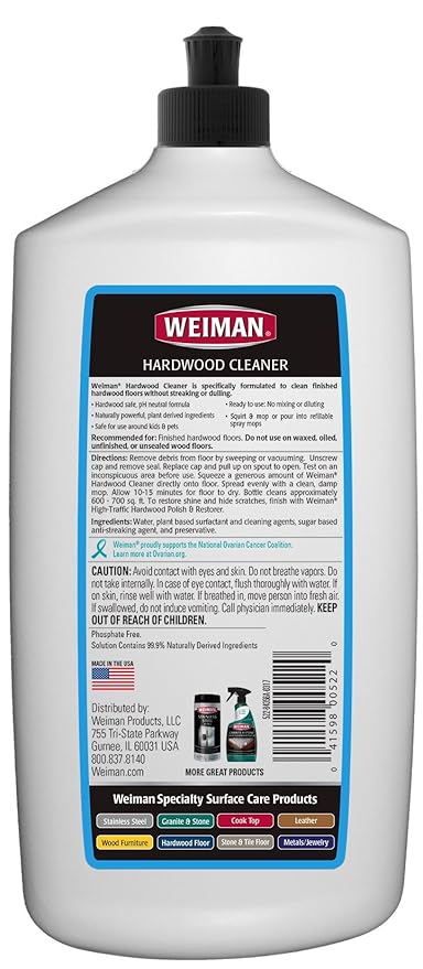 Weiman Hardwood Floor Cleaner – Surface Safe, No Harsh Scent, Safe for Use Around Kids and Pets, Residue Free – 27 oz. Trigger